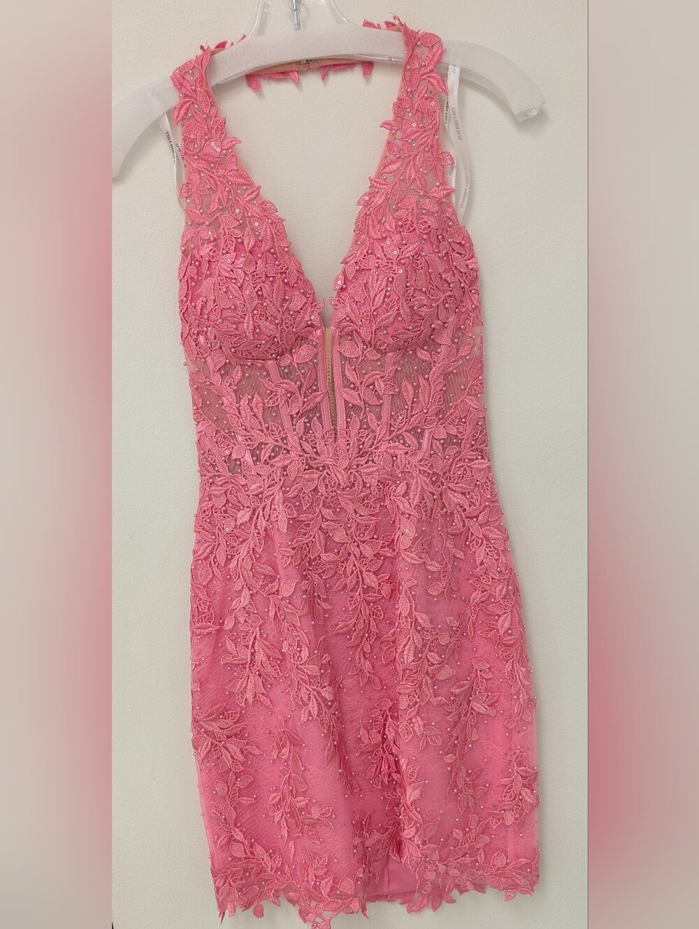 💗 Sherri Hill Bright Pink Lace Corset Mini Dress Sz 0!
